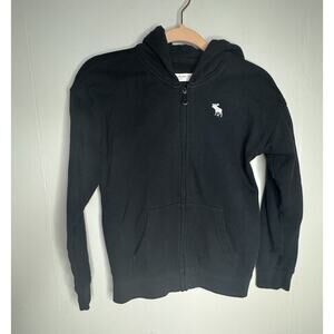 ABERCROMBIE & FITCH NY Kids Sz 11-12 Black Full Zip Sherpa Fleece Hooded Jacket